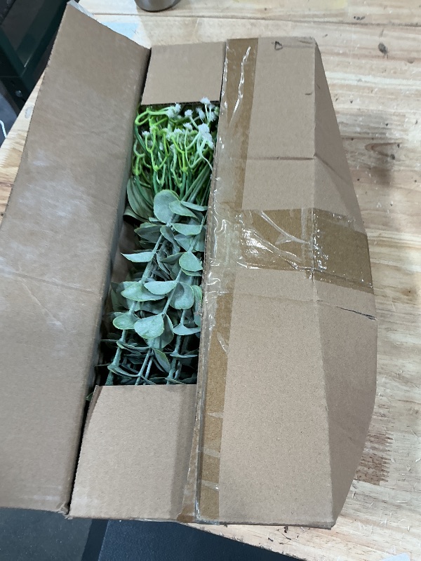 View 2 of 100 Pcs 5 Kinds Mixed Faux Eucalyptus Stems Bulk, Babys Breath Artificial Flowers and Fake mums, Realistic Silver Dollar Eucalyptus Branches, Artificial Greenery for Wedding Vase Bouquet Centerpieces