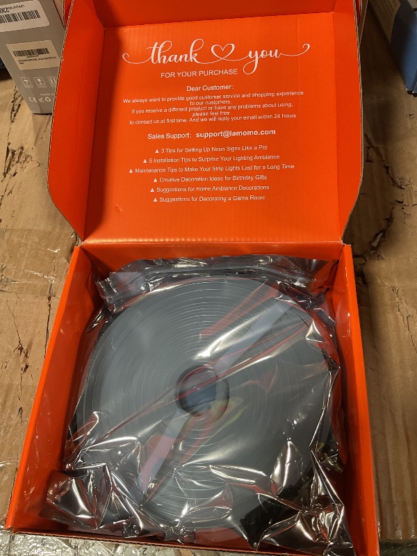 Photo 1 of ***RECOMENDED FOR PARTS/ MISSING ASSEMBLY PIECES*** Lamomo LED Neon Lights, 12V Warm White Dimmable LED Strip Lights, 16.4ft/5m Waterproof LED Neon Rope Lights, Silicone 3000K Neon LED Strip for Bedroom Indoor Home Decor (Power Adapter Included)