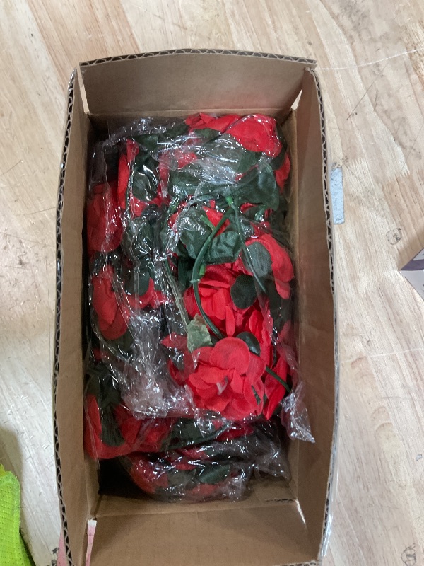 Photo 1 of 9 Pack 72 FT Artificial Flower Garland Fake Red Roses Vines Silk Flowers