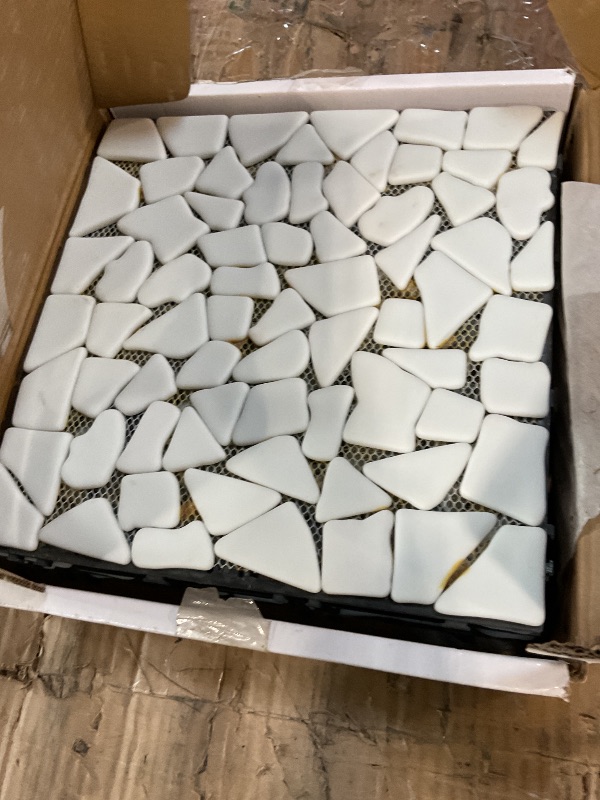Photo 1 of 4PCS Natural Pebble Interlocking Deck Tiles, 12" x 12" Recycled Glass Marble Looks Waterproof Patio Deck, Outdoor & Indoor Flooring Decking Tiles for Porch Poolside Balcony Backyard, White