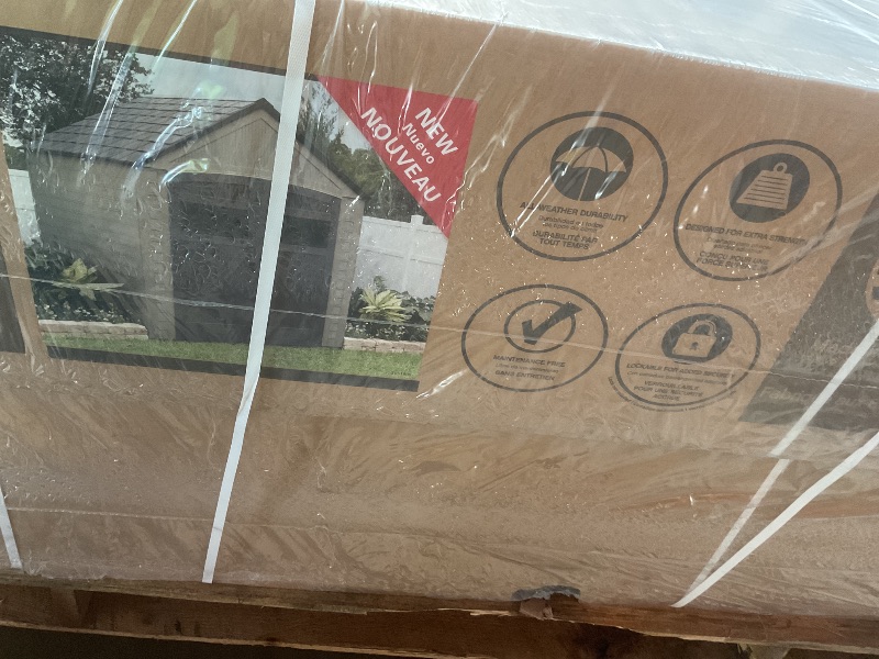 Photo 1 of ** two boxes**Rubbermaid Resin Outdoor Storage Shed With Floor (7 x 10.5 Ft) Weather Resistant, Brown Gable, Organization for Home/Backyard/Garden Tools/Lawn Mower/Bike Storage/Pool Supplies