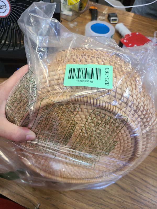 Photo 1 of 10.2" Large Round Rattan Wicker Bread Basket, Natural Fruit Basket for Kitchen Counter, Hand Woven Food Baskets, Artisanal Bread Baskets for Serving, Fruit, Vegetable, Candy, Nuts, Keys, Wallets, Etc.