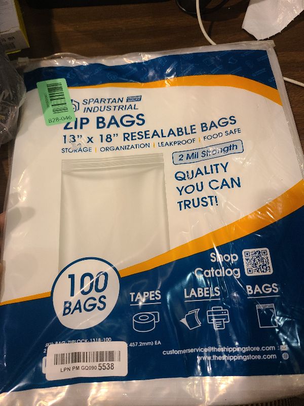 Photo 1 of 13" X 18" (100 Count) 2 Mil Clear Reclosable Zip Plastic Poly Bags