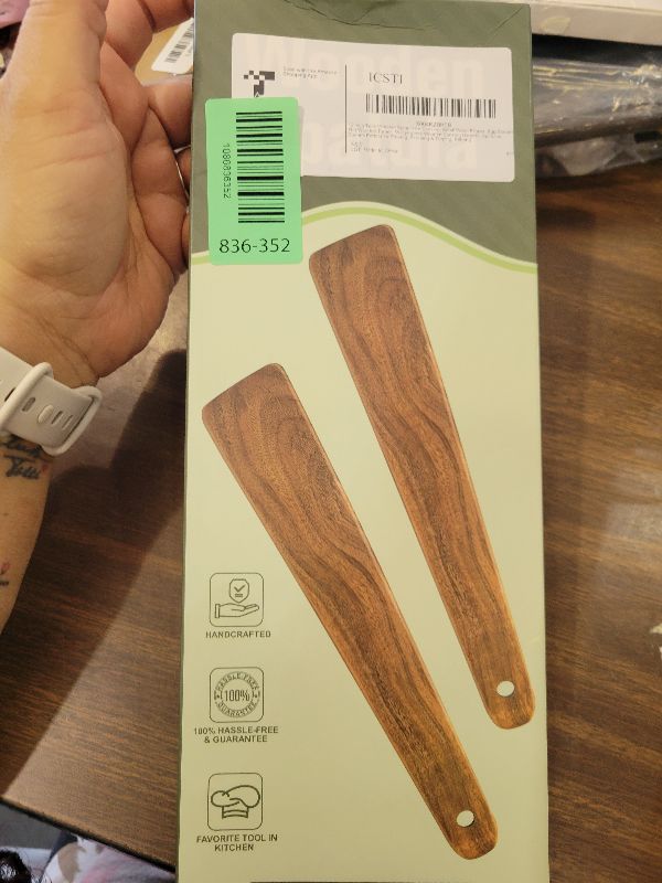 View 2 of 12 inch Teak Wooden Spatula for Cooking, Small Wood Flipper, Egg Scraper, Flat Wood Turner, Multipurpose Wooden Cooking Utensils, Spatulas Spoons Perfect for Flipping, Scraping & Turning, Set of 2