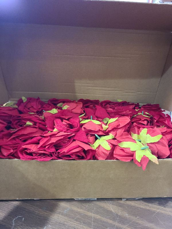 Photo 1 of 100 Pcs Fake Roses Bulk Red Artificial Flowers, Artificial Velvet Silk Roses Bouquet with Stems for Wedding Decoration, Fake Flowers in Vase Valentines Day Floral Arrangement Home Decor Centerpiece