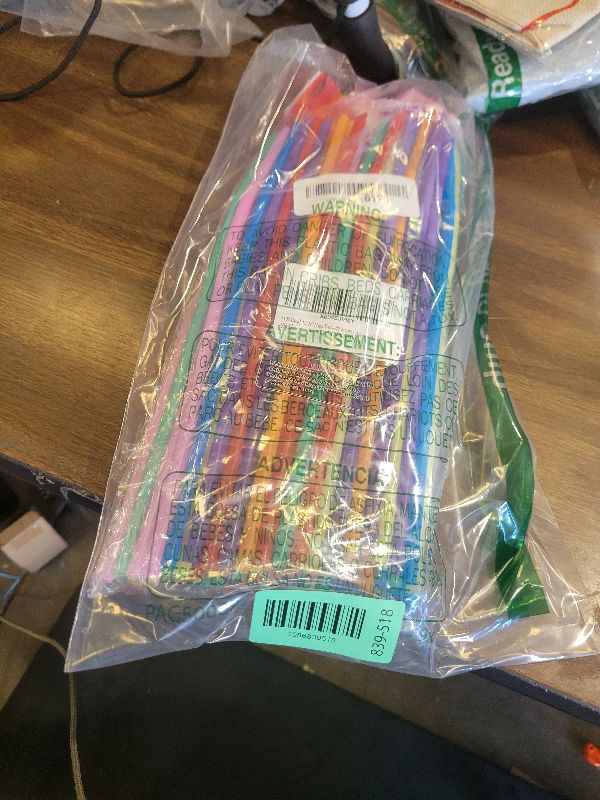 Photo 1 of 100 PCS Flexible Bendy Plastic Straws, 12.8" Extra Long Colorful Disposable Straws for Party Decorations, Fits 60 oz Tumblers & Large Cups