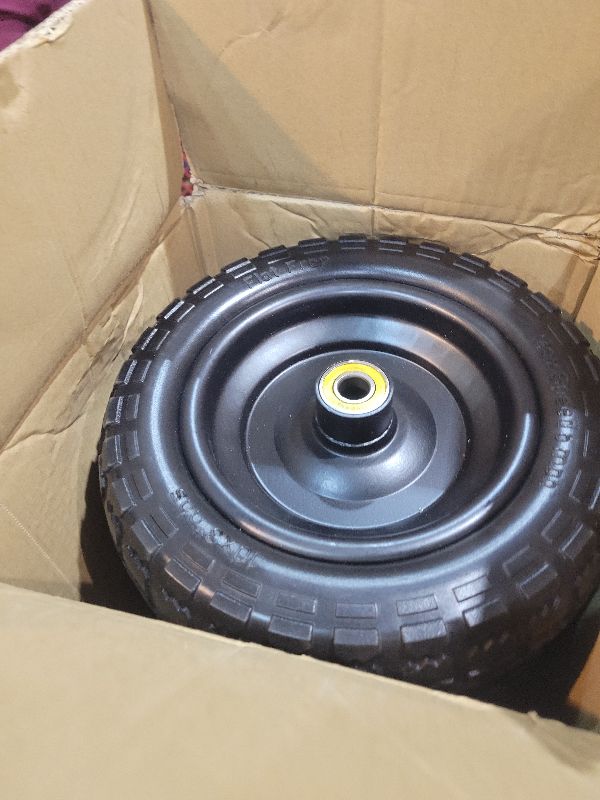 Photo 1 of 10 Inch Solid Rubber Tires, 4.10/3.50-4 Tire and Flat Free with 5/8" Bearings, 2.17" Offset Hub for GOR Garden Carts, Garden Wagon Carts, Trolleys, Hand Trucks and Utility Cart(4 Pack)