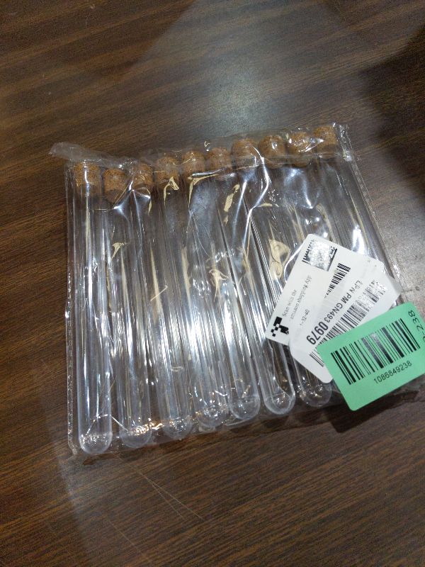 Photo 1 of 10 Piece Clear Test Tubes with Cork Stoppers 16x150mm(15ml) Round Bottom Test Tube Containers Transparent Plastic Vials with Seal Cap for Jewelry Seed Beads Liquid Storage