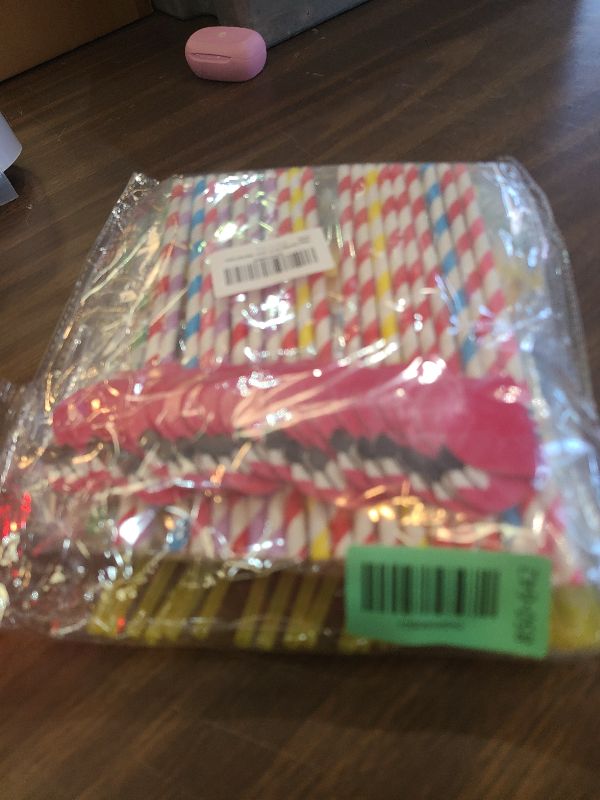 Photo 1 of 100PCS Flamingo Fruit Straws,Disposable Plastic Drinking Straws,Tropical Hawaiian Beach Summer Pool Party Cocktail Decorations - Assorted Colors?80 Paper Straws and 20 Plastic Straws ?