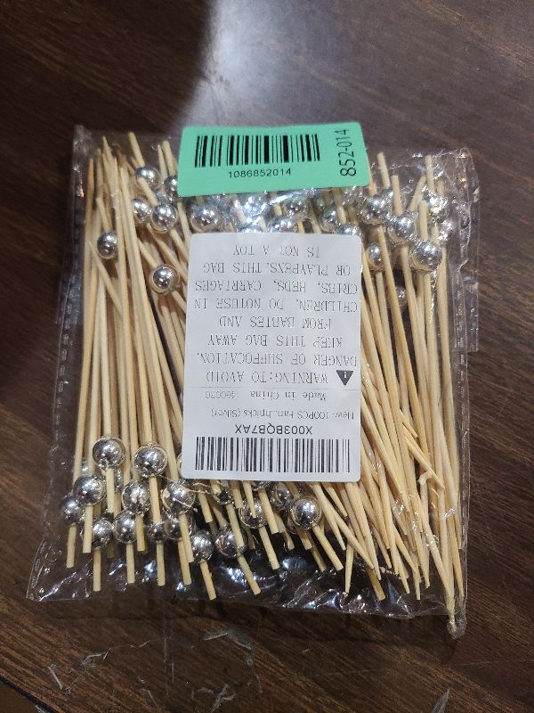Photo 1 of 100PCS Fancy Cocktail Toothpicks Cocktail Picks?Cocktail Skewers Olives Appetizers for Wedding Party Toothpicks (Silver)