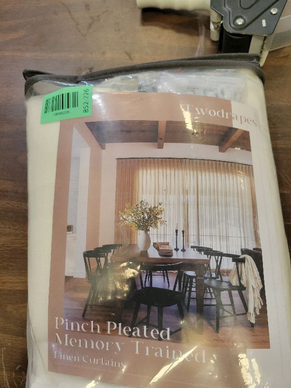 Photo 1 of 102 Inch Long Curtains Pinch Pleat Linen Curtains for Living Room Bedroom 2 Panels Natural Cream Light Filtering Privacy Neutral 102 Inch Pleated Drapes Hooks Rings Back Tab for Window Sliding Door