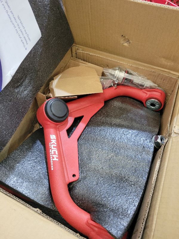Photo 1 of 2-4" Lift Front Upper Control Arms for 2001-2010 Chevy Silverado/GMC Sierra 2500HD/3500HD 4WD, 2001-2004 Chevy Silverado/GMC Sierra 2500, PU Bushing, 2 Replacement Ball Joints, Wrinkle Red