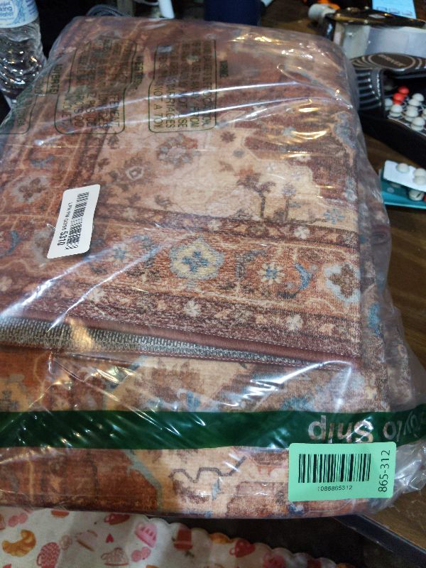 Photo 1 of 3 Piece Kitchen Rugs Sets with Runner, Washable Non Slip Soft Boho Kitchen Mats, Low Pile Stain Resistant Carpet for Hallway, Laundry Room, Entryway, Home Decor(20"x32"+20"x48"+20"x59", Rust Red)
