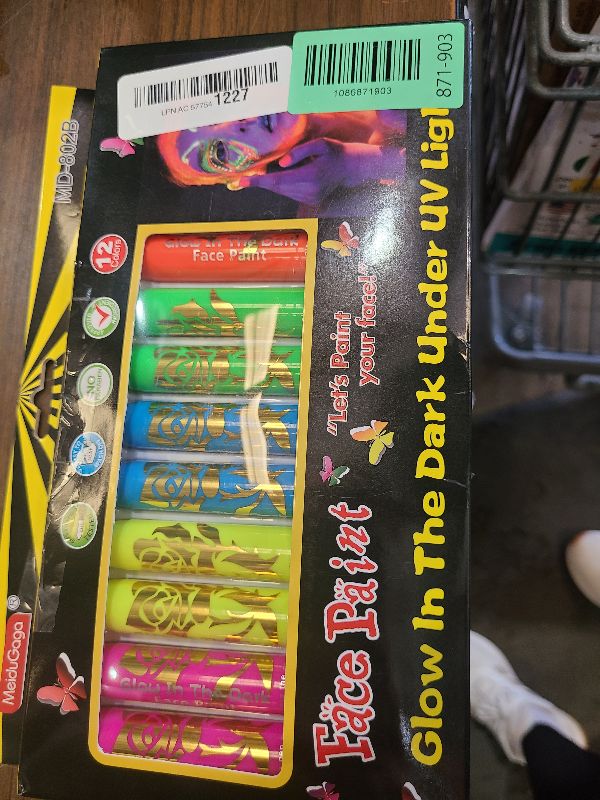 Photo 1 of 12 PCS Glow Face Body Paint, Glow In The Dark Under UV Black Light Sticks Makeup Neon Face Painting Kits for Adult Halloween Festival Accessory Glow Party Supplies