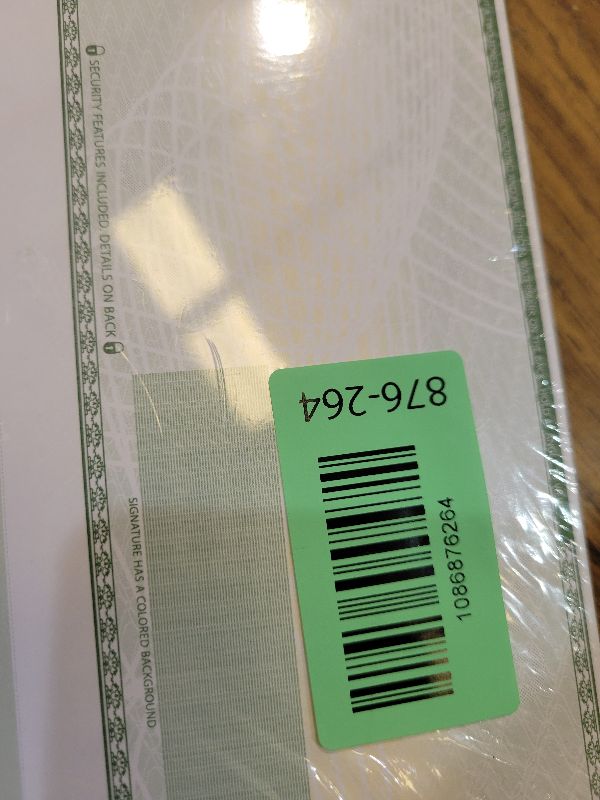 Photo 1 of 100 Blank Check Stock - Check on Top Art Deco- Paper Weight # 70"High Security" Check Paper Green Art Deco