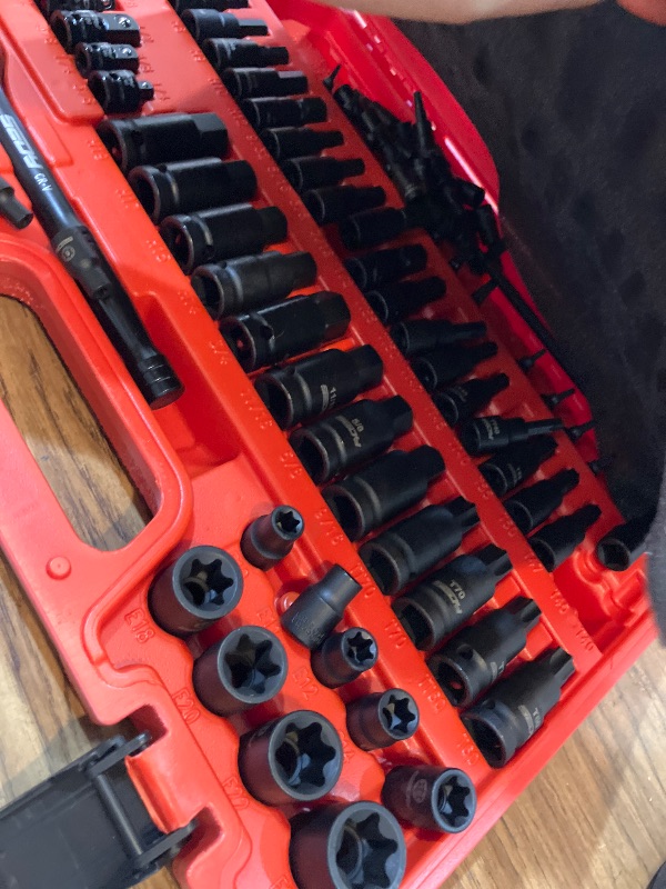 Photo 1 of 112-Piece Torx and Allen Bit Socket Set, 1/4", 3/8",1/2" Drive Bit Socket Set with Quick-Release Ratchet Wrench, Adapters, Extra long torx/Tamper proof torx/Hex/Ball End Hex/E-Trox,SAE/Metric,S2 Steel