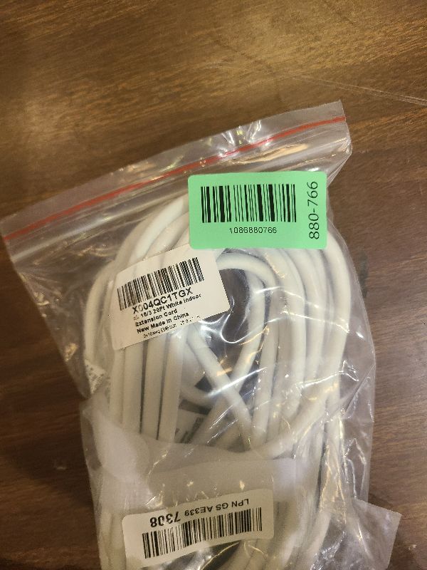 Photo 1 of 16/3 White Extension Cord 20 FT, Indoor Extension Cord for Laptops, Coffee Makers, Office Home Appliances, 3 Prong Resistant Cable Flexible, 13A 125V 1625W ETL Listed