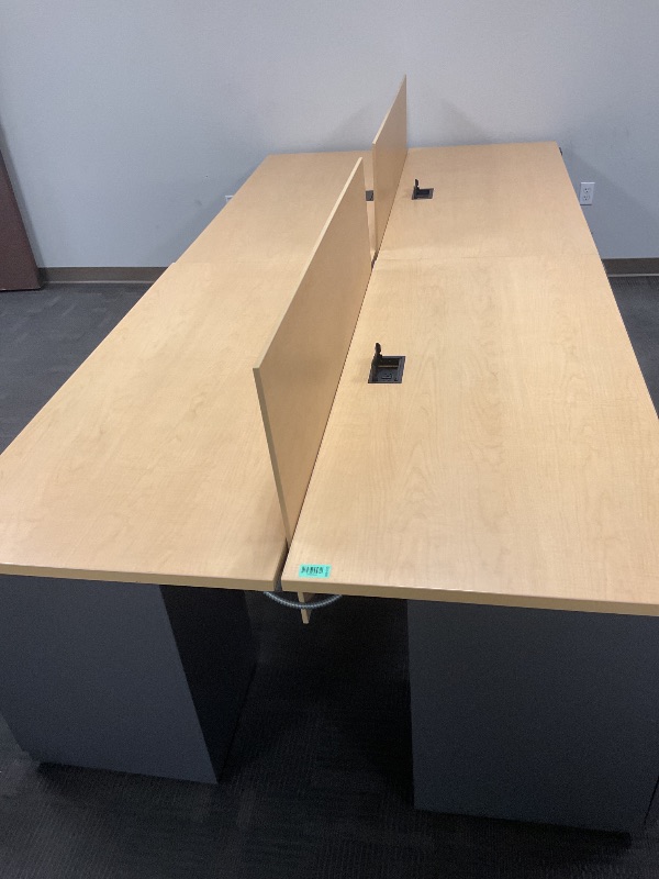 Photo 1 of 4 person office desk cubicle with backboard and storage cabinet