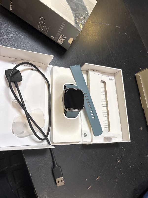 Photo 1 of Google Fitbit Versa 4 Fitness Smartwatch, - Waterfall Blue/Platinum