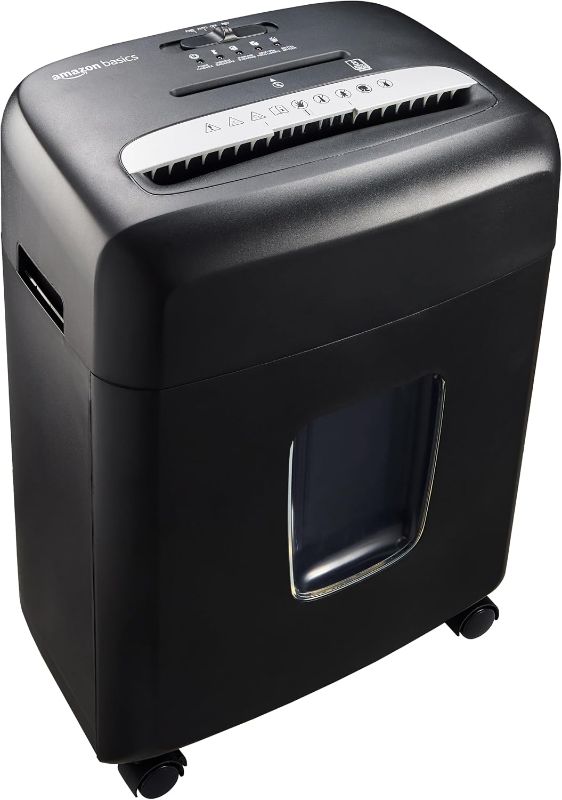 Photo 1 of Amazon Basics High Security Micro Cut Paper Shredder, 8 Sheet Capacity, CD and Credit Card Shredder with Pull Out Bin, Black