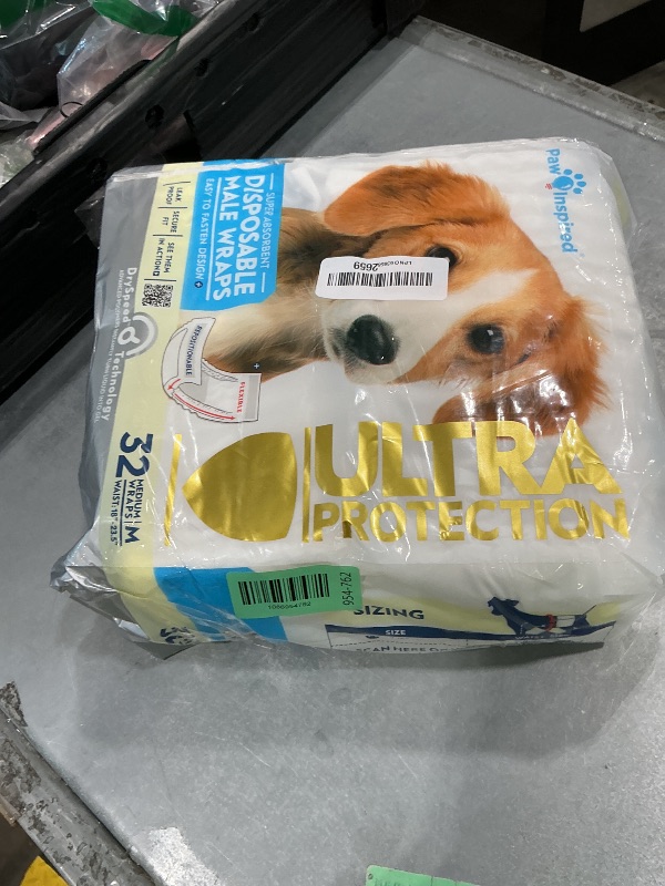View 2 of [OPENED] Paw Inspired Disposable Male Dog Wraps, Medium, 32 Count