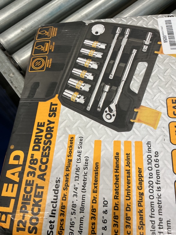 View 2 of 12-Piece 3/8" Drive Spark Plug Socket Set with Ratchet Handle, Universal Joint, Spark Plug Gapper & Extension Bar, 9/16", 5/8", 3/4", 13/16", 14mm, 18mm, CR-V Sockets with Rubber Holding Rings