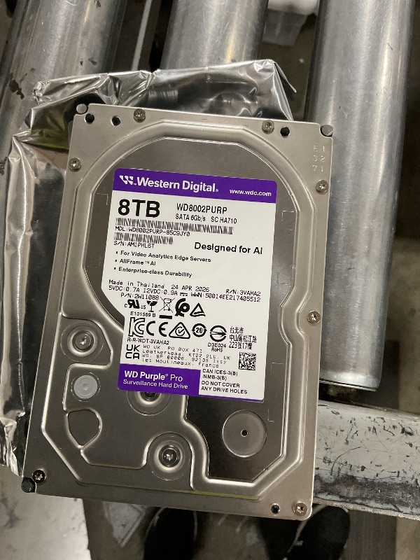 Photo 1 of Western Digital 8TB WD Purple Pro Surveillance Internal Hard Drive HDD - SATA 6 Gb/s, 256 MB Cache, 3.5" - WD8002PURP