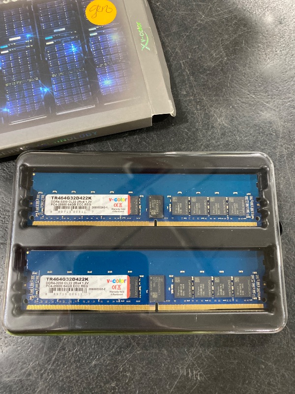 Photo 1 of V-Color 128GB(64GBx2) 3200MHz DDR4 ECC R-DIMM 4Gx4 2Rx4 ECC Registered DIMM Using hynix IC Dual Rank for Server/Workstation/Data Center Memory(TR464G32D422K)