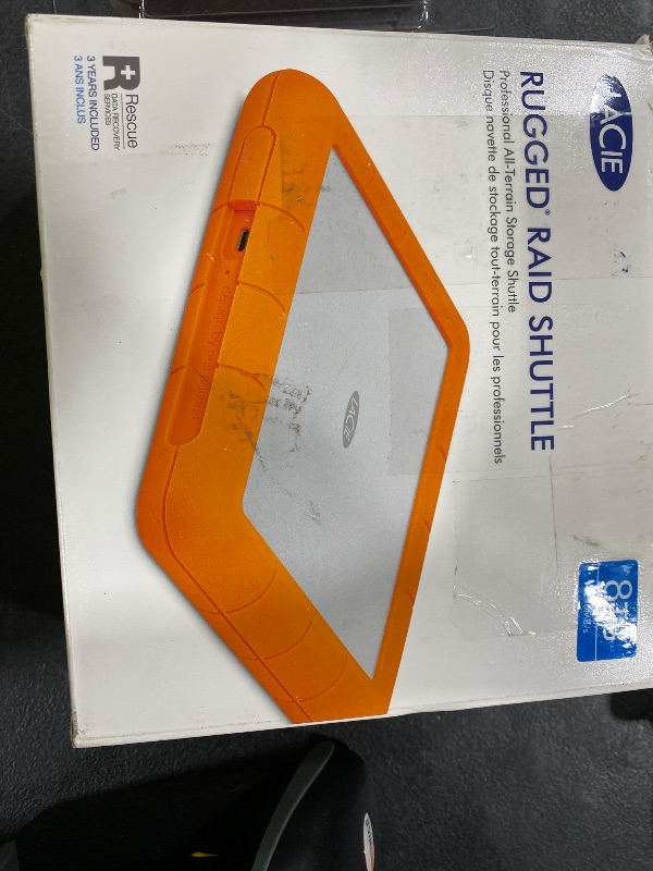 Photo 1 of LaCie Rugged Raid Shuttle 8TB External Hard Drive Portable HDD - USB-C USB 3.0 Compatible, Drop Shock Dust Water Resistant, for Mac and PC Computer Desktop Laptop, 1 Mo Adobe CC (STHT8000800)