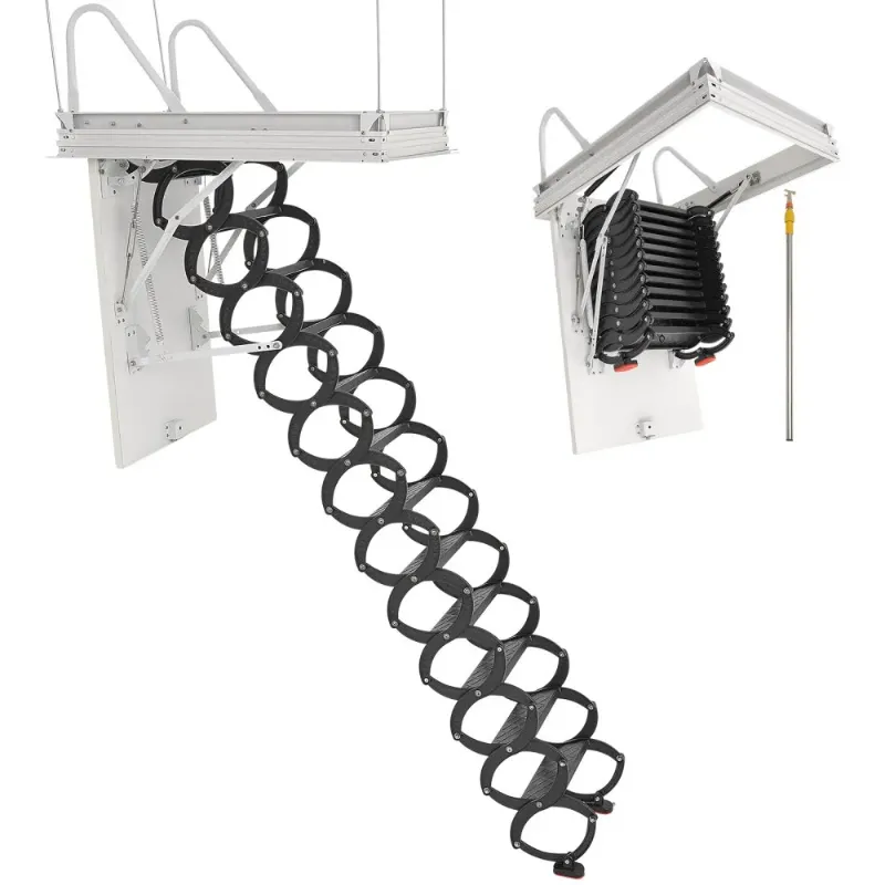 Photo 1 of VEVOR Attic Ladder, 660LBS/299.4KG Capacity, Fits 9.5 to 10.2 ft Ceiling Height and 39.4 x 27.5 inch Opening Size, Alloy Steel Pull-Down Retractable Ceiling Stair with Pulling Rod for Attic Loft Roof