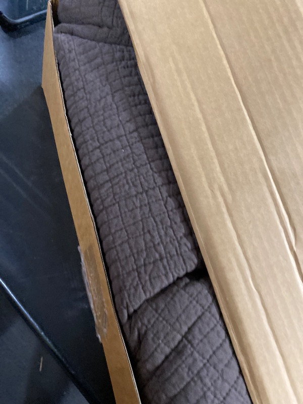 View 3 of EverGrace 100% Cotton Modern Grid Stitch Quilt Set, Queen Size, Dark Brown