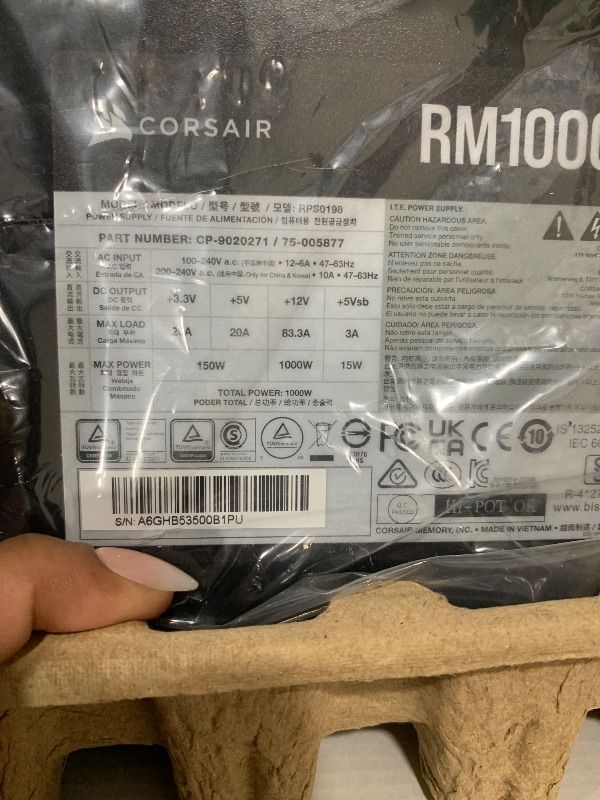 Photo 1 of CORSAIR RM1000x ATX 3.1 PCIe 5.1 Ready Fully Modular 1000W Power Supply – Low-Noise, Cybenetics Gold Efficiency, Native 12V-2x6 Connector – Black