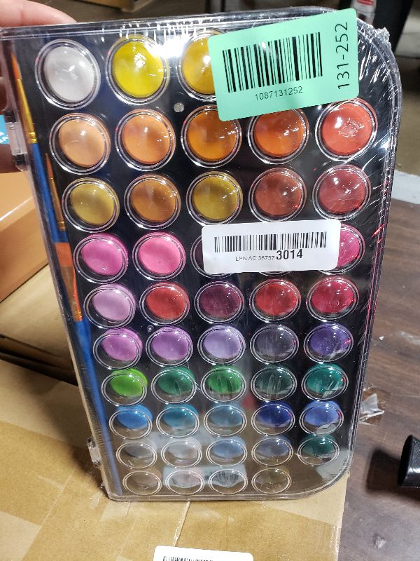Photo 1 of 48 Color Solid Watercolor Paint Set with 3 Wooden Brushes for Adults Kids