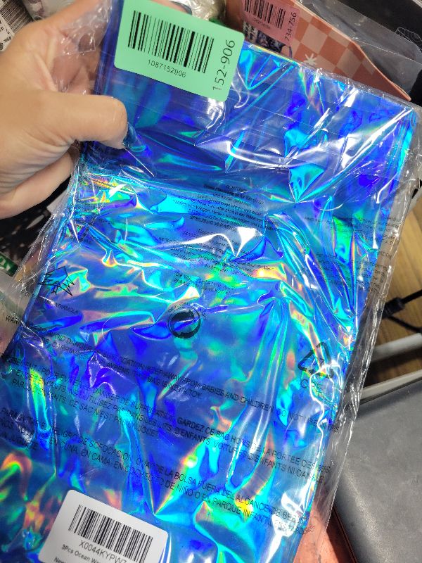 Photo 1 of 3 Pcs Iridescent Waves Tablecloths - Disposable Plastic Ocean Blue Table Cloth Rectangle Table Covers for Under the Sea Beach Surf Pool Party Birthday Party Decorations, 54 x 108 Inch