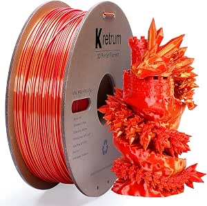 Photo 1 of Kretrum Silk PLA Dual Color 3D Printer Filament Color Changing 1.75mm Silk PLA Printer Filament 1.75mm Multicolor 1kg /2.2lbs Spool Red & Gold