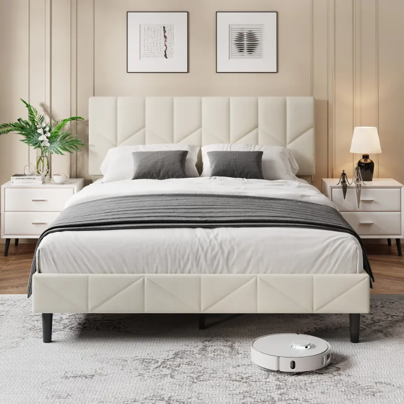 Photo 1 of ***PHOTO AND DESCRIPTION ONLY FOR REFERENCE***
 Garvee Modern Upholstered Platform Bed Frame Full Size – Soft Headboard – Sturdy Wooden Slats – No Box Spring Needed – Easy Assembly 