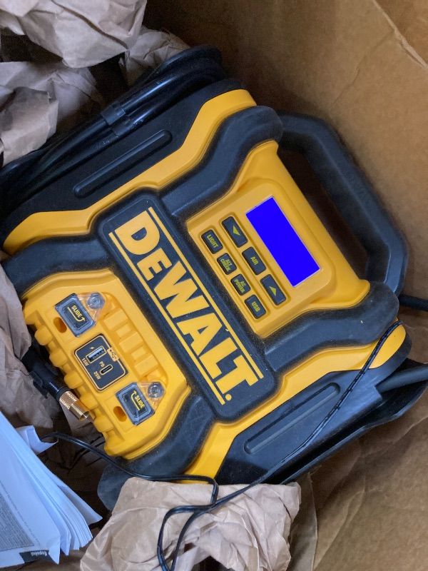 Photo 1 of ***MISSING PARTS-NO CABLES****DEWALT DXAEPS14 2000 Peak Battery Amp 12V Automotive Battery Booster Jump Starter/Power Station with 120 PSI Compressor, 500W AC Power Inverter, and 15W USBa & 25W USB Ports