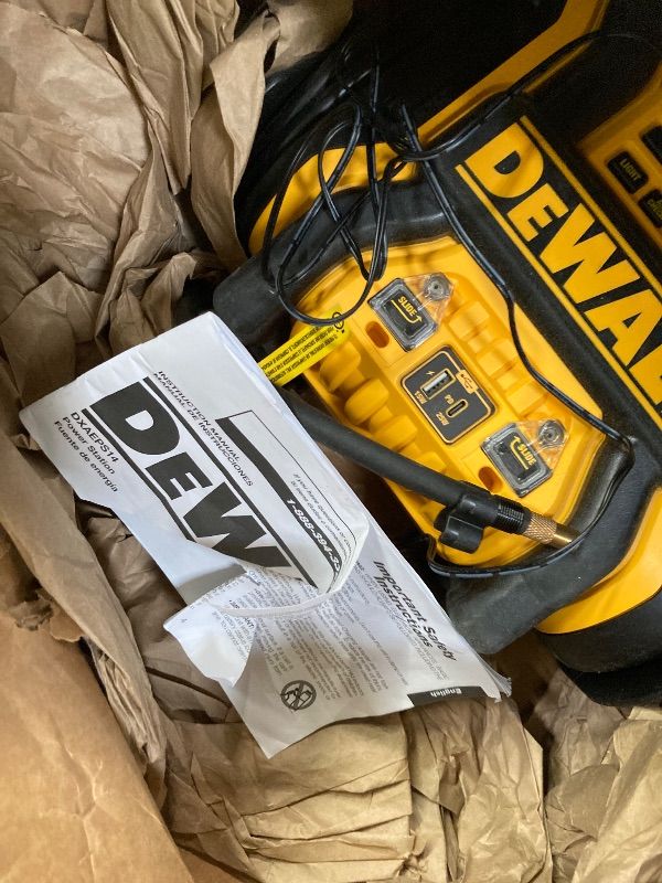 Photo 1 of ***MISSING PARTS-NO CABLES****DEWALT DXAEPS14 2000 Peak Battery Amp 12V Automotive Battery Booster Jump Starter/Power Station with 120 PSI Compressor, 500W AC Power Inverter, and 15W USBa & 25W USB Ports