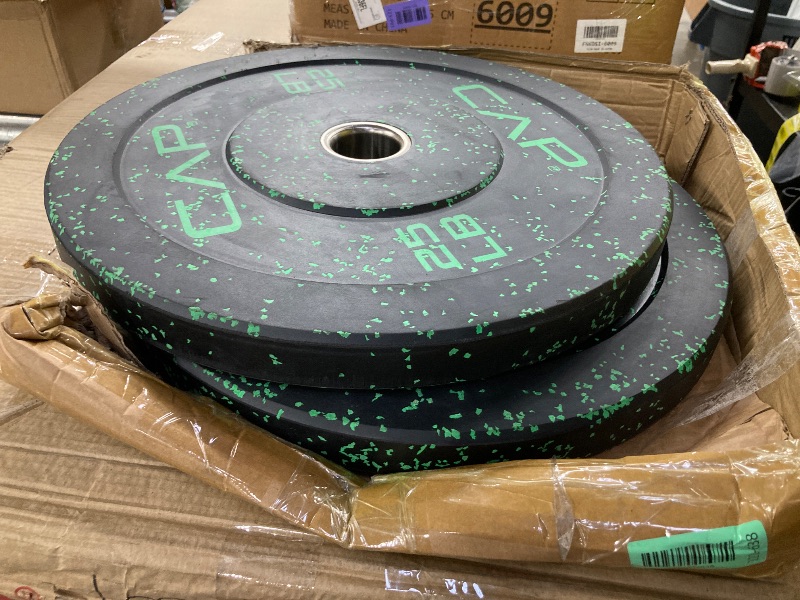 Photo 1 of * 2 PIECES**CAP 100 lb Economy Speckled Olympic Bumper Plate 2-Inch Olympic Plates, Medium Bounce Rubber Weight Plates with Steel Hub for Weightlifting, Strength Training & Home Gym Workouts