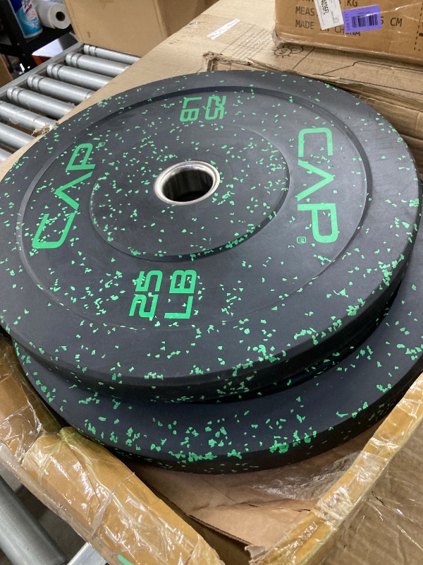 Photo 1 of * 2 PIECES**CAP 100 lb Economy Speckled Olympic Bumper Plate 2-Inch Olympic Plates, Medium Bounce Rubber Weight Plates with Steel Hub for Weightlifting, Strength Training & Home Gym Workouts