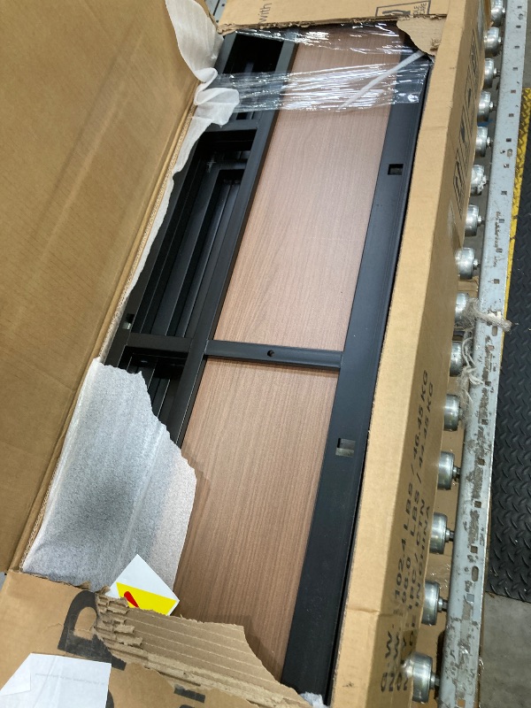 Photo 1 of **Damaged- scratched**Bellemave Bunk Bed Full Over Full?Metal Bunk beds with Storage Shelves, LED Light Strip, and USB Power Strip, Upper Bed with Desk, Black