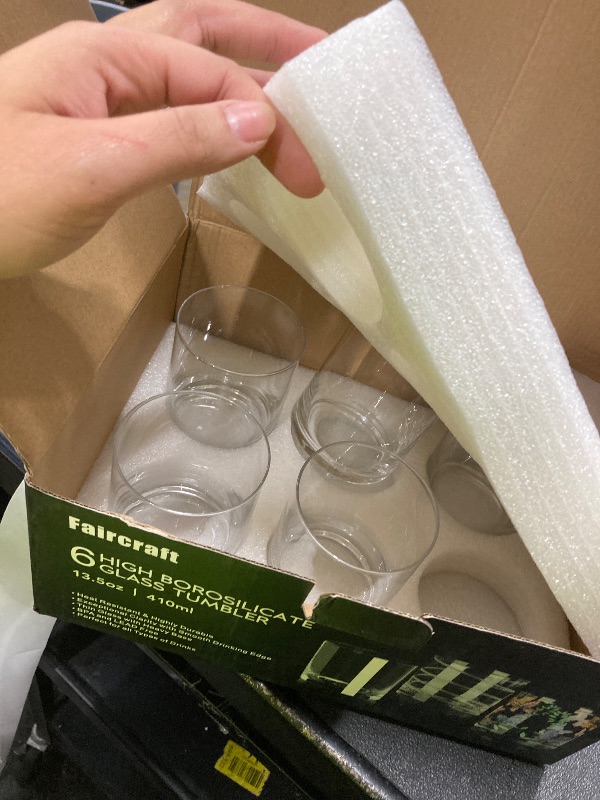 Photo 1 of ***MISSING ONE GLASS -SELLING AS INCOMPLETE SET***13.8oz Borosilicate Glass Drinking Glasses Set of 5, Heat-Resistant Double Old Fashioned Lowball Tumblers, Crystal Clear Water Cups, Lowball Glasses Rocks Glasses for Cocktail, Whiskey Glasses