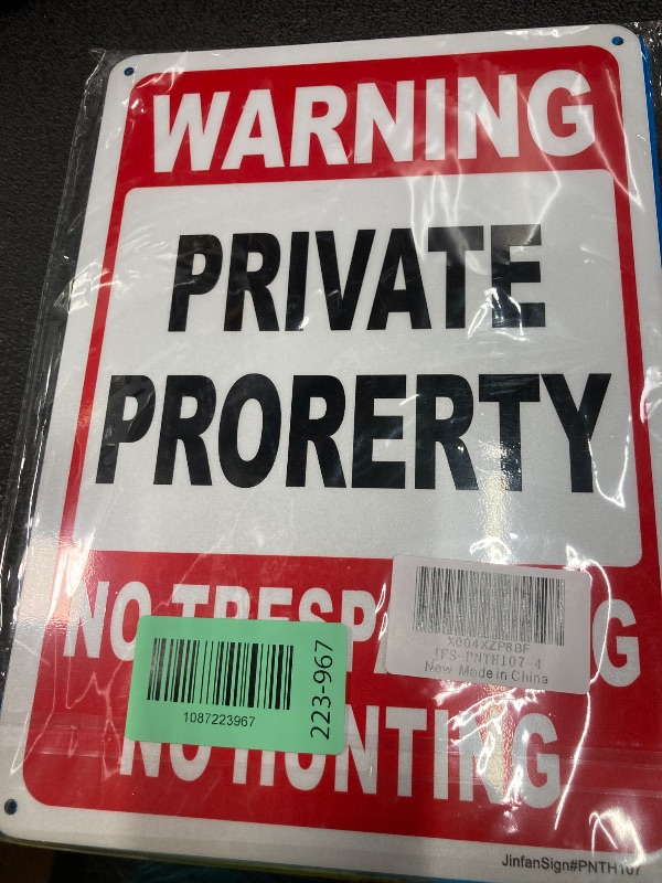 Photo 1 of (4 Pack) Private Property No Trespassing No Hunting Sign,10"x 7" Rust Free Reflective Aluminum Private Property Signs, No Trespassing Signs, Fade/Weather Resistant, UV Protected, Easy to Install