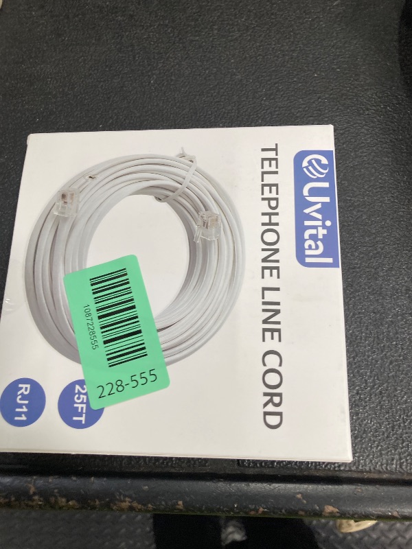 Photo 1 of **PHONE CABLE ONLY****Uvital 25 Feet Phone Line Cord, RJ11 Phone Cable with Coupler & Clips White