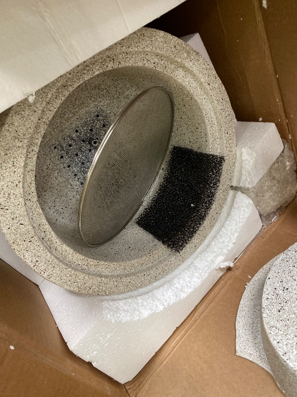 Photo 1 of *Piece damaged* Glitzhome Outdoor Water Fountain with LED Light, Decorative Tiered Curved Waterfall Fountain with Stone Planter, Faux Terrazzo Spiral Shaped Outdoor Fountains for Garden Deck Patio Porch, 31.25”H