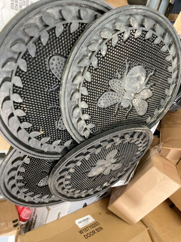Photo 1 of ***NEEDS CLEANING****A1 Home Collections Multi Functional-Garden Stepping Stone Mat Round, Natural Rubber Heavy-Duty Beautiful Hand Finished Design 12"X12" Set of 4, Bumble Bee Black
