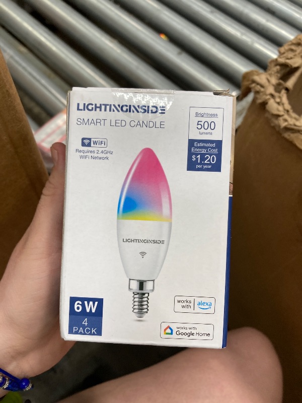 Photo 1 of ***ONLY 1 INCLUDED***Lightinginside E12 Smart Light Bulbs 60W Equiv., Work with Alexa/Google Home/SmartLife, 500LM 6W RGBCW Candle Candelabra LED Bulbs, No Hub Required, 2.4G WiFi & BLE Chandelier Bulb, ETL Listed, 4PCS***ONLY 1 INCLUDED***