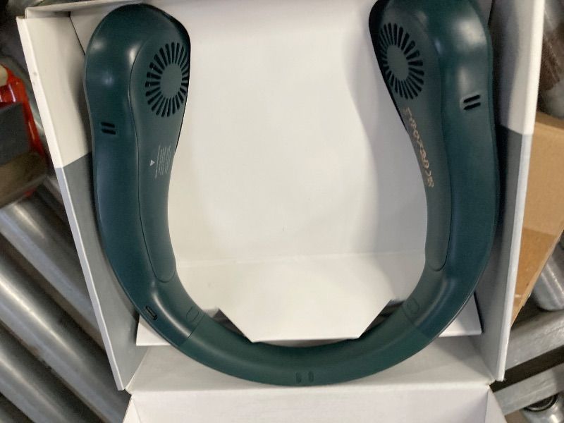 Photo 1 of ***ONLY ONE SIDE WORKS***JISULIFE Portable Neck Fan, Hands Free Bladeless Fan, 5 Speeds, 4000 mAh Battery Operated Wearable Personal Fan, Twistable, Rechargeable, Gift for Women Men-Dark Green