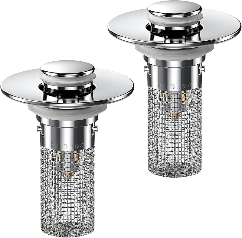 View 1 of ***ONE IS CRACKED***
2PCS Bathroom Sink Stopper Hair Catcher, Pop Up Sink Drain Stopper with Strainer & Filter, Universal Drain Plug for Sink Drain & Replacement, Sink Drain Cover with Basket for Bathroom Stopper