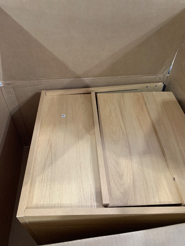Photo 1 of **MISSING INSTRUCTIONS** Apetaccat Small Nightstand, Modern Night Stand, Bedside Table with Drawer and Open Shelf, Cube Design, Small Side Table for Bedroom, Living Room, Oak